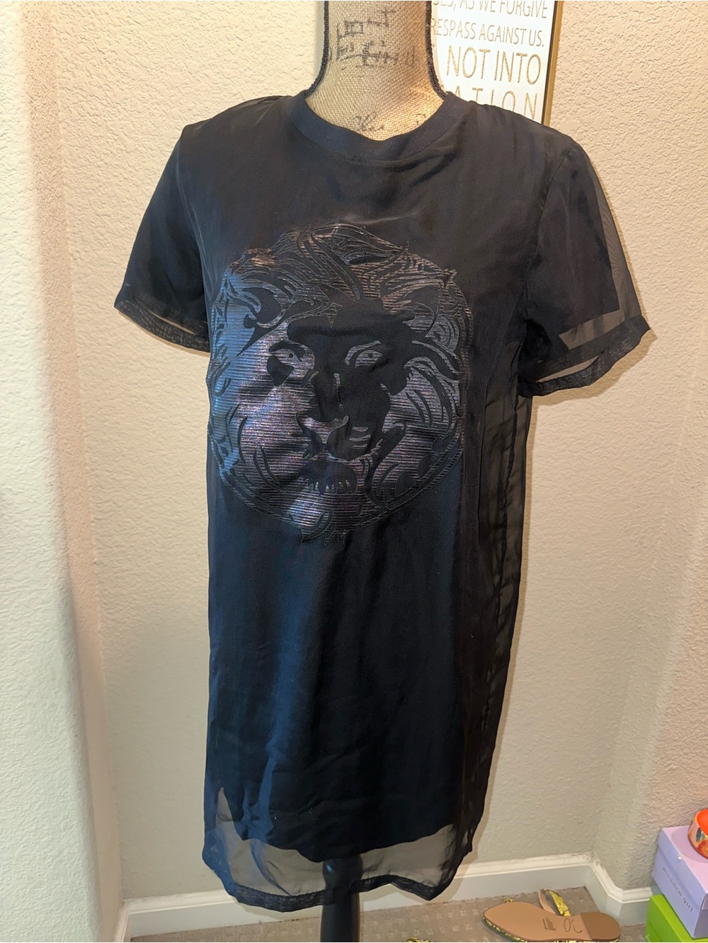 Versus Versace Black Sheer-Panel Lion Midi Dress